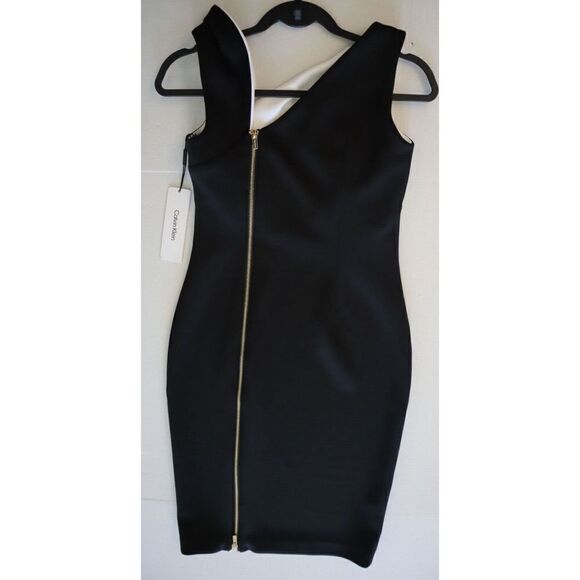 Calvin Klein CD2M153F Women's Sz 2 Black Asymmetrical Sheath Dress - Picture 2 of 16
